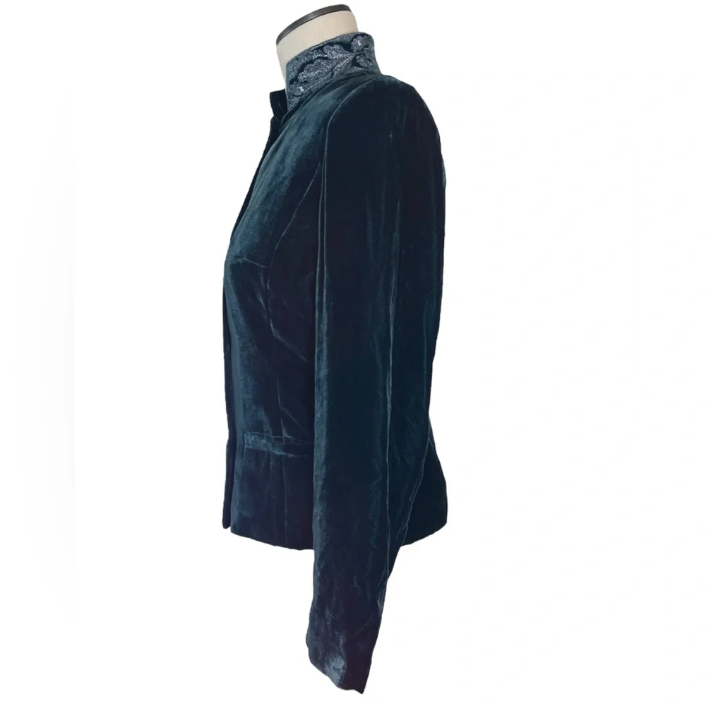 Worth Vintage Teal Silk Blend Embroidered Collar Velvet Jacket Sz 6 Whimsigoth